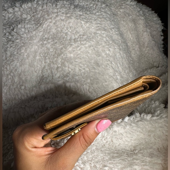 CELINE Macadam Triomphe Bi-Fold Wallet Leather Brown Gold Authentic. - Picture 5 of 13